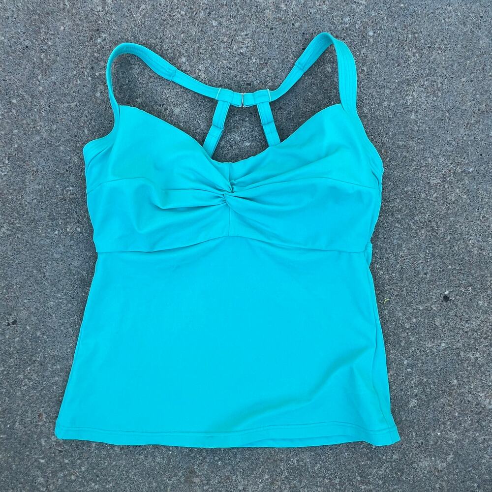 Title Nine 32DD turquoise halter ruched bust convertible tankini swim top